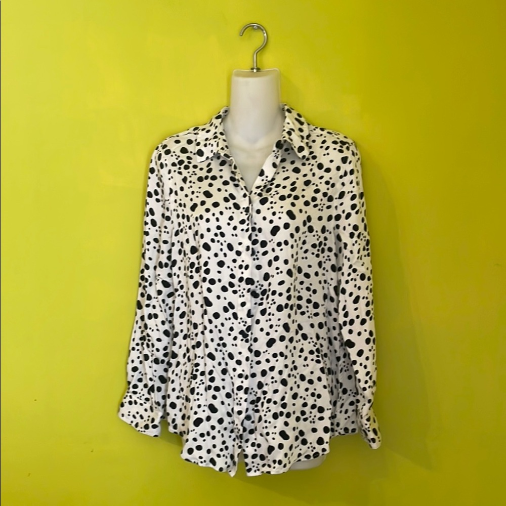 Polka Dot Button-Up Blouse